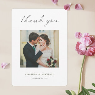 シンプルモダンブラックグリーンミニマ結婚リスト サンキューカード