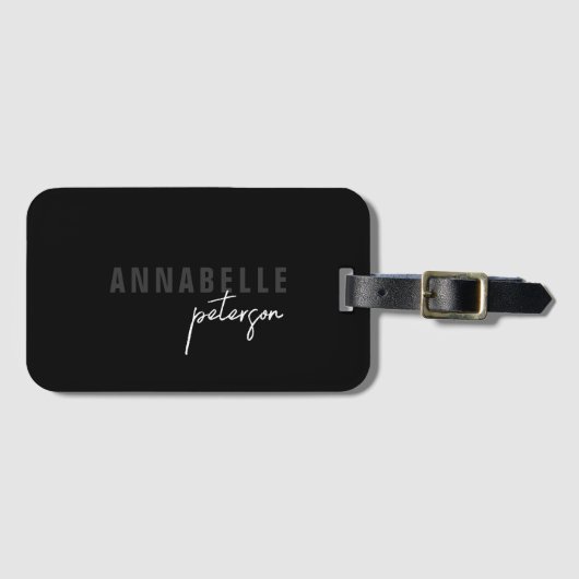 シンプルモダンブラックミニマルパーソナライズされたリスト ラゲッジタグ (正面横)