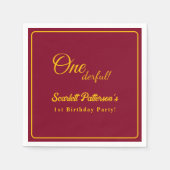 シンプルモダンブルゴーニュと金ゴールドシック1歳の誕生日 スタンダードカクテルナプキン (正面)