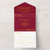 シンプルモダンブルゴーニュと金ゴールドデリケート結婚ズ オールインワン招待状 (内側)