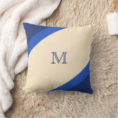 シンプルモダンブルーストライプのモノグラム クッション (ブランケット)