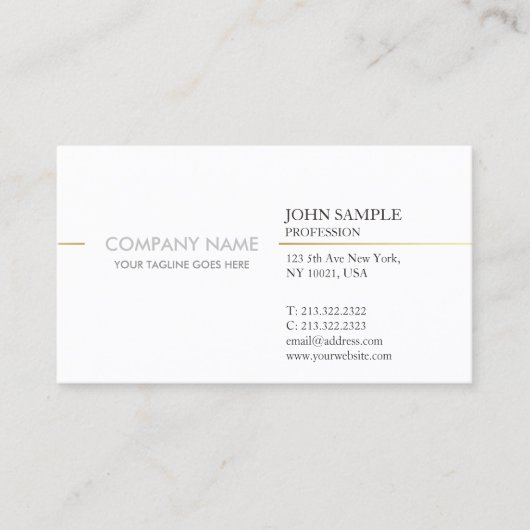 シンプルモダンプロフェッショナルエレガントホワイト金ゴールド 名刺 (正面)