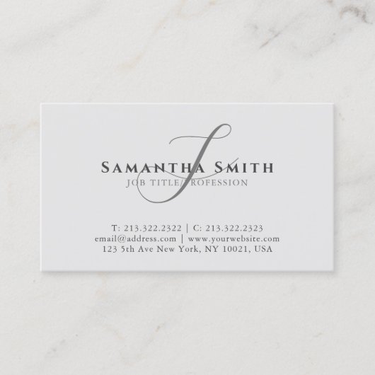 シンプルモダンプロフェッショナルグレーモノグラムのスクリプト 名刺 (正面)