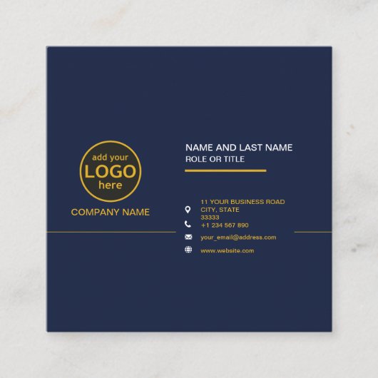 シンプルモダンプロフェッショナルダークカラー追加ロゴSqu スクエア名刺 (正面)