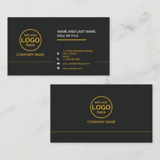 シンプルモダンプロフェッショナル濃い色の追加ロゴ 名刺 (正面/裏面)