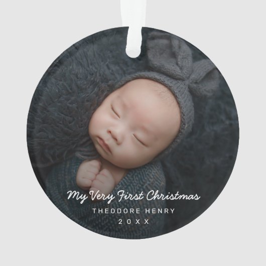 シンプルモダンベビー写真マイ初めてのクリスマス オーナメント (裏面)