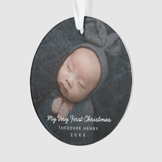 シンプルモダンベビー写真マイ初めてのクリスマス オーナメント (正面)