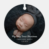 シンプルモダンベビー写真マイ初めてのクリスマス メタルオーナメント (裏面)