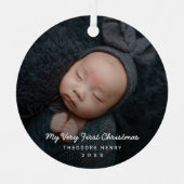 シンプルモダンベビー写真マイ初めてのクリスマス メタルオーナメント (正面)
