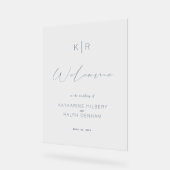 シンプルモダンホワイトネイビーブルー結婚の歓迎 アクリルサイン (傾斜)