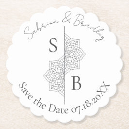シンプルモダンボホモノグラムマンダラ結婚ズ ペーパーコースター