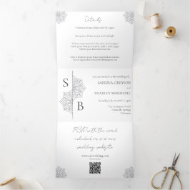 シンプルモダンボホモノグラムマンダラ結婚ズ 三つ折り招待状