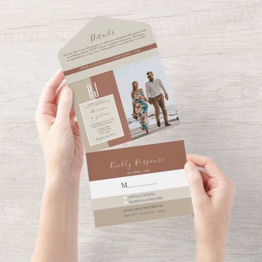 シンプルモダンボホ結婚ス オールインワン招待状 (貼ってはがせる)