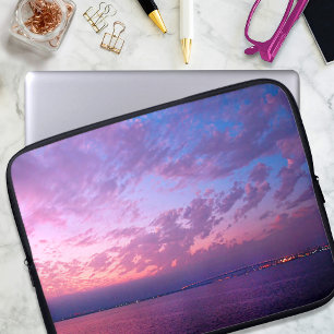 シンプルモダンボールド紫青の海の夕焼け写真 ラップトップスリーブ