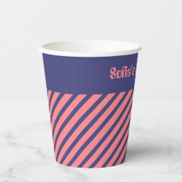 シンプルモダンミッドナイトブルーライトコーラルストライプズ 紙コップ
