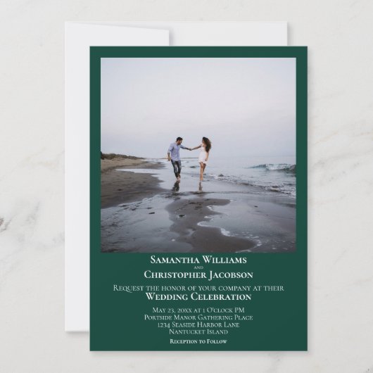 シンプルモダンミニマルエメラルドグリーン結婚写真 招待状 (正面)