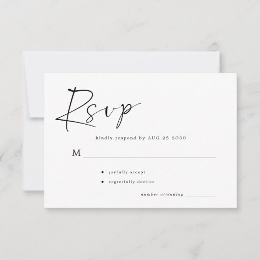 シンプルモダンミニマルカジュアルスクリ結婚プト 出欠カード (正面)