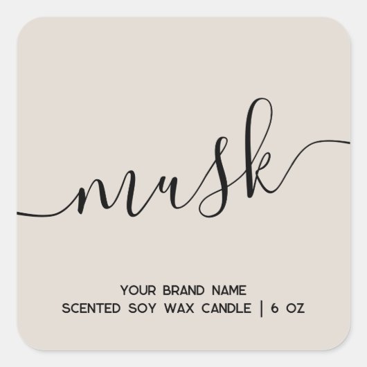 シンプルモダンミニマルタンキャンドルラベル スクエアシール (正面)