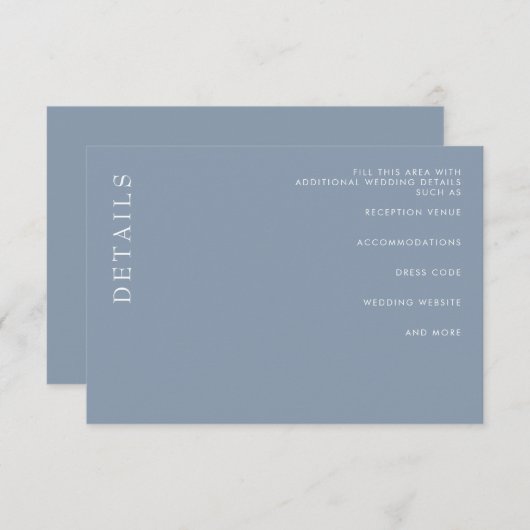 シンプルモダンミニマルダスティ・ブルー結婚ズ エンクロージャーカード (正面/裏面)