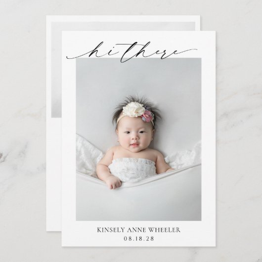 シンプルモダンミニマル写真エレガント誕生 案内状 (正面/裏面)