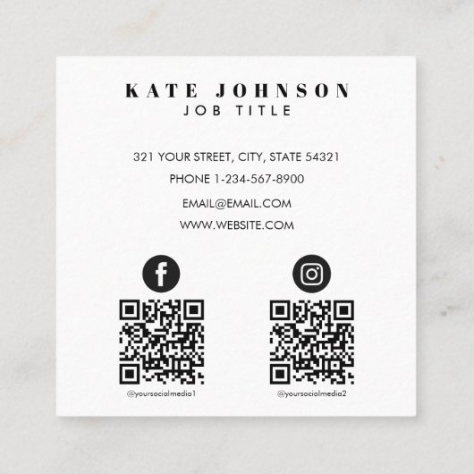 シンプルモダンミニマル写真2 QRコードSNS スクエア名刺 (裏面)