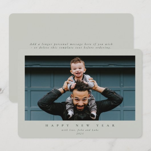 シンプルモダンミニマル独身の写真Happy New Year シーズンカード (正面/裏面)