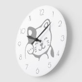 シンプルモダンミニマル白とグレーのかわいい猫 ラージ壁時計 (傾斜)