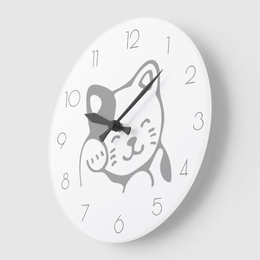 シンプルモダンミニマル白とグレーのかわいい猫 ラージ壁時計 (傾斜)