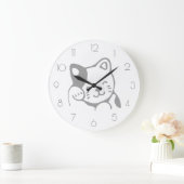 シンプルモダンミニマル白とグレーのかわいい猫 ラージ壁時計 (ホーム)