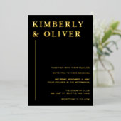 シンプルモダンミニマル結婚リストブラック 箔招待状 (立ち正面)