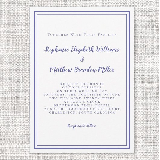 シンプルモダンミニマル結婚リストブルー 招待状