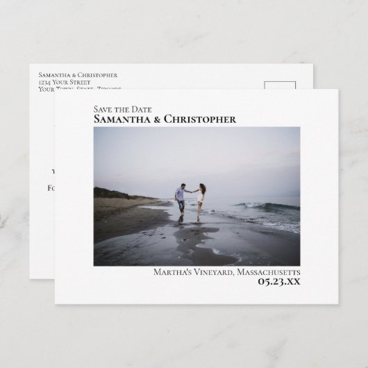 シンプルモダンミニマル結婚式の写真を保存 案内ポストカード (正面/裏面)