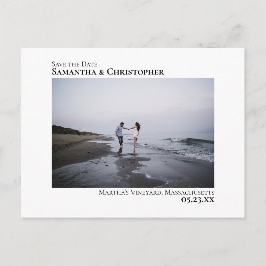 シンプルモダンミニマル結婚式の写真を保存 案内ポストカード (正面)