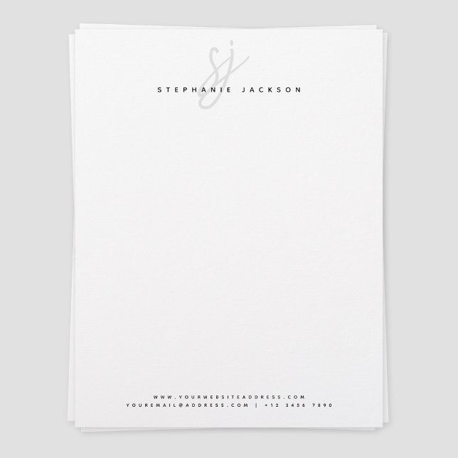 シンプルモダンミニマル脚本モノグラム事務所 レターヘッド (Script monogram, simple modern minimalist office letterhead)