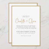 シンプルモダンミニマル金ゴールド縁ど 招待状 (正面/裏面)