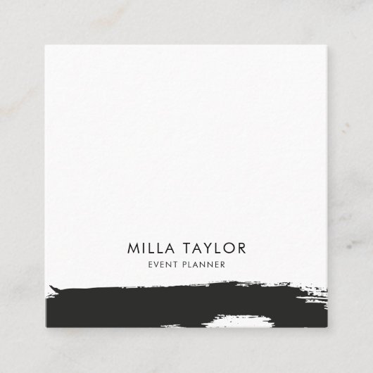 シンプルモダンミニマル黒・白アートブラシ スクエア名刺 (正面)