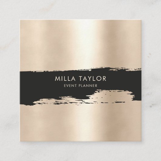 シンプルモダンミニマル黒・白アートブラシ スクエア名刺 (正面)