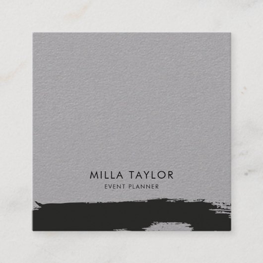 シンプルモダンミニマル黒・白アートブラシ スクエア名刺 (正面)