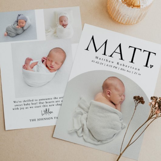 シンプルモダンミニマルArchベビーフォト誕生 案内状
