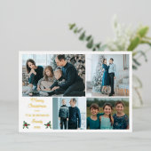 シンプルモダンミニマルMerry Christmas 4写真 箔シーズンカード (立ち正面)