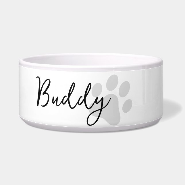 シンプルモダンミニマルpaw printペルソナライズ灰色 ボウル (左)
