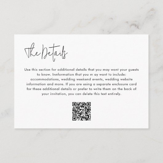 シンプルモダンミニマルQRコードRSVP結婚の エンクロージャーカード (裏面)