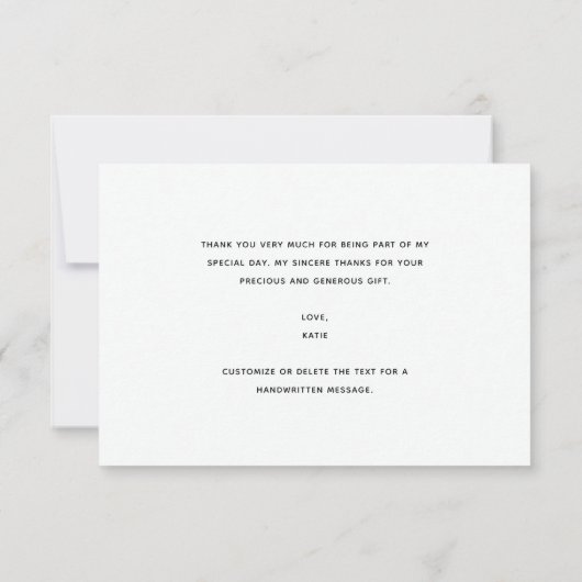 シンプルモダンミニマルScriptブライダルシャワー サンキューカード (裏面)