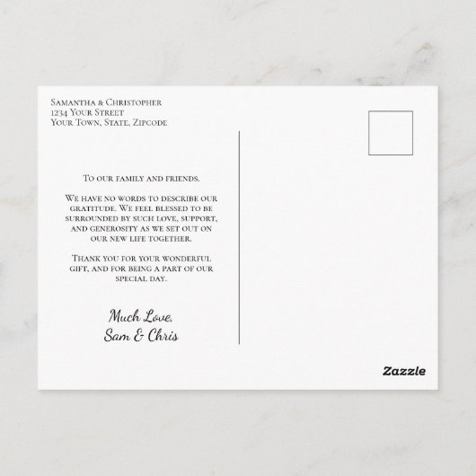 シンプルモダンミニマ結婚リストの写真感謝してい愛 ポストカード (裏面)