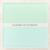 シンプルモダンミントグリーンとアクア ガラスコースター (正面)