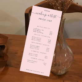 シンプルモダンメイクアップアーティスト価格表ピンク ラックカード