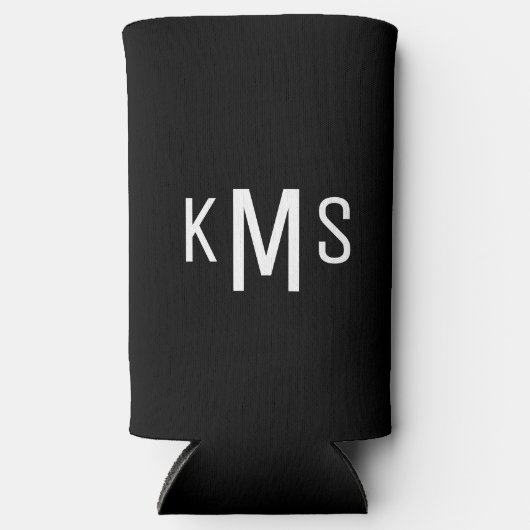 シンプルモダンモノグラムブラックセルツァークーラーボックス スリム缶クーラー (正面)