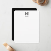 シンプルモダンモノグラム白黒 ノートカード (正面/裏面インサイチュ)