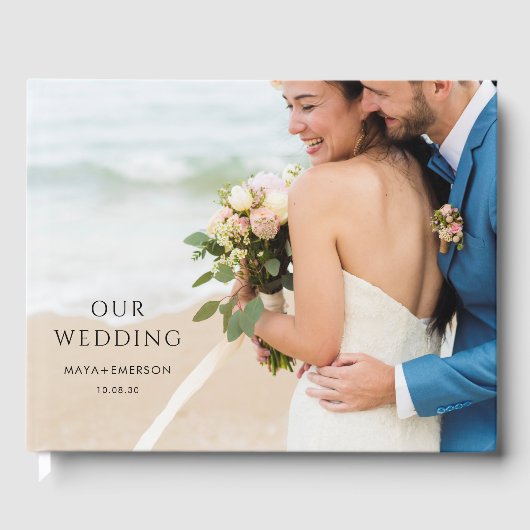 シンプルモダンモノグラム結婚写真のゲストブック ゲストブック (正面)