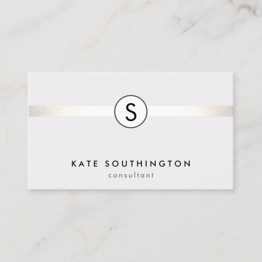 シンプルモダンモノグラム銀ストライプの白 名刺 (正面)